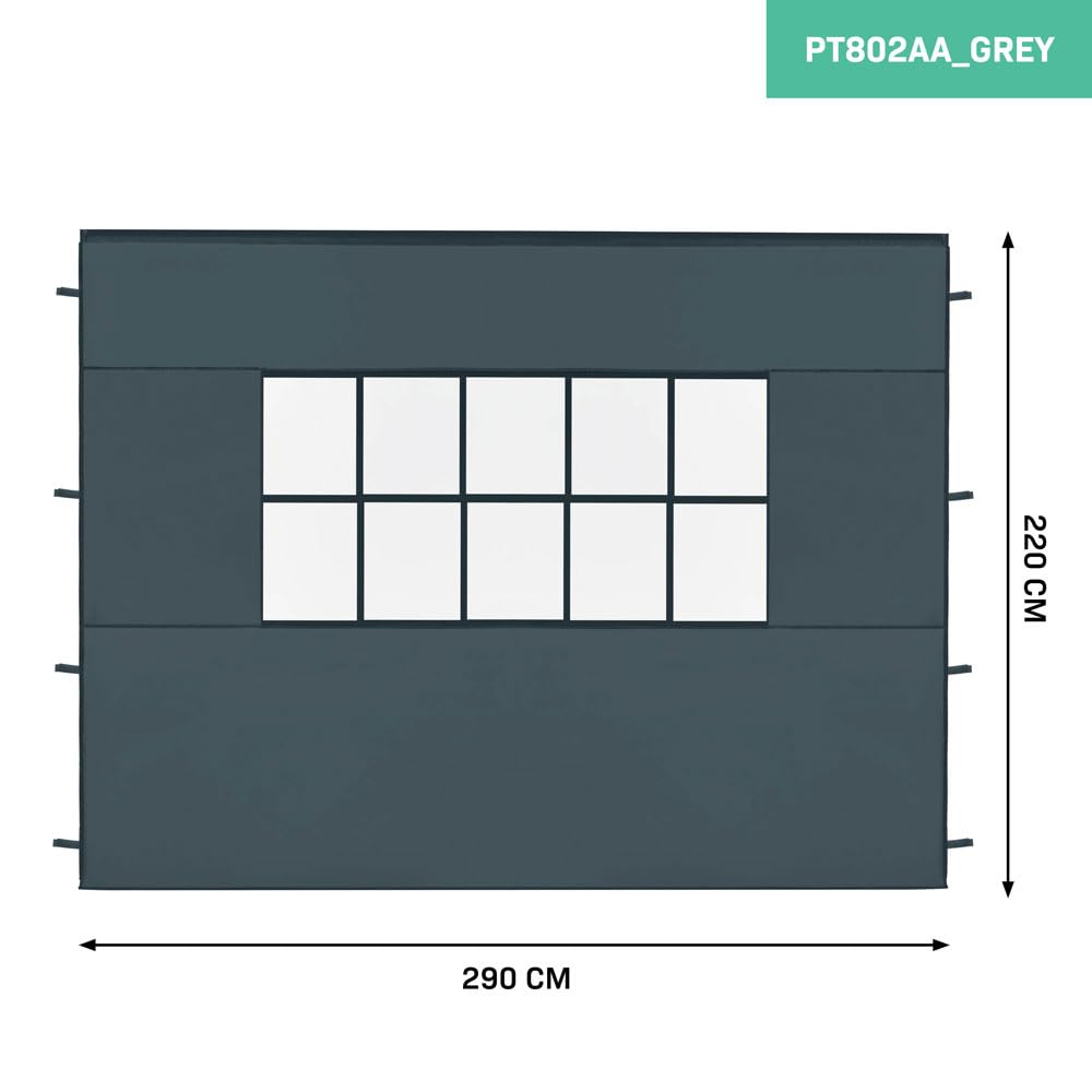 VONROC - Seitenwand Pavillon 3x3 - für Gartenzelt - Camping - Empfang Easy-Up Premium PT501XX - Wasserdichtes PVC - UV-Schutz 50+ - 2 feste Paneele - 2 Fenster - Grau