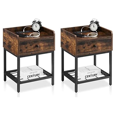TUKAILAi Bedside Tables with Charging Station Cover