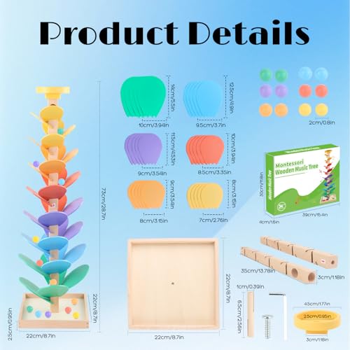 Wooden Marble Run for Kids 4-8 Boys Girls Toys Music Tree Wood Toddlers Marble Ball Run Game Leaves Toys for 3-5 Years Old Learning Montessori Color Sorting Toys Birthday Gift — view 2