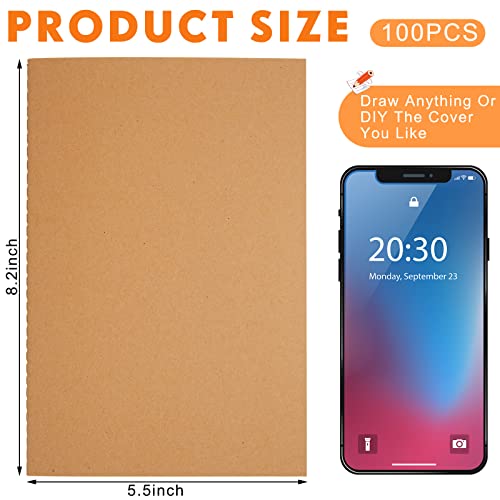 Mimorou 100 Pcs Journals Notebooks Bulk - Kraft Softcover A5 Small Notebooks 5.5 Inch x 8.3 Inch Notepads with 60 Page 30 Sheet for Writing Sketch Travel Office Supplies(Brown,Lined) by Mimorou - Image 2