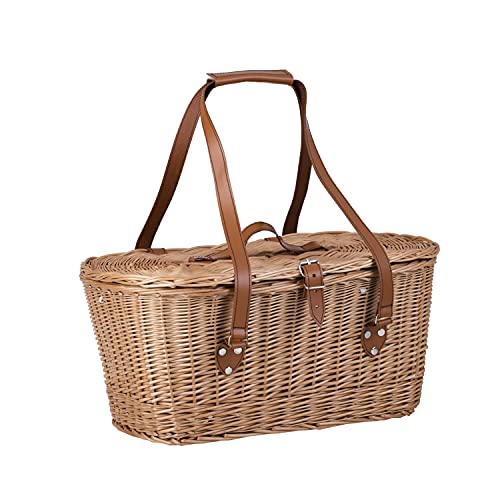 e-wicker24 Alles aus Weide Kosz piknikowy z wikliny XXL, kosz wiklinowy z pokrywką, duży kosz do przechowywania owoców i warzyw, pleciony