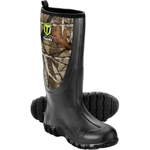 TIDEWE Rubber Boots for Men, Waterproof Rain Boots with Steel Shank | Multi-Season 6mm Neoprene Hunting Boots with Sturdy Rubber, Anti-Slip Traction, Breathable Mesh and Easy-On Kick Tab Nex