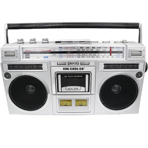 Lecteur de cassettes CD rétro Boombox, style des années 80, boombox à cassette portable, prise en charge de l'entrée SD/USB, avec radio AM/FM, pour les réunions de famille et les voyages,Silver