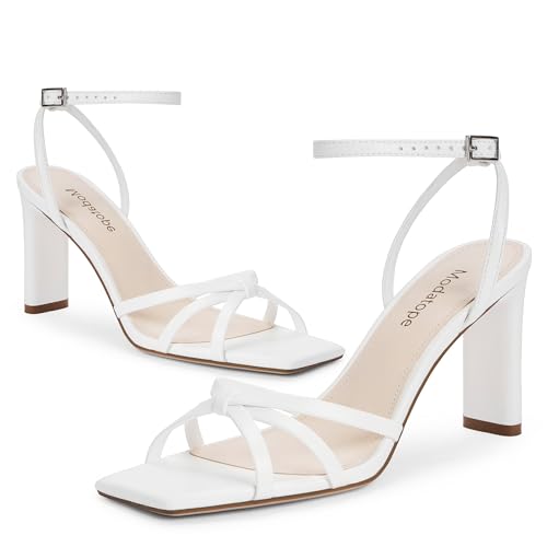 Image of Modatope Womens Sandals Square Open Toe Chunky High Heels Strappy Ankle Strap Sandals Comfort Dress Party Shoes