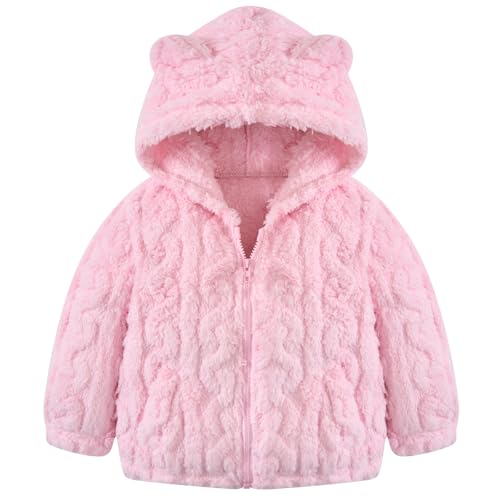 Image of Lindanina Toddler Fleece Jacket Girls Hooded Zip-up Coat Warm Winter Clothes with Pocket 2-6 Years