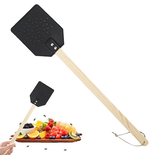 ハエたたき ヘビーデューティ | 室内用丈夫な革製ハエたたき,長い木製ハンドル付き 屋内屋外 家庭庭庭園用 ハチスズメバチ対応