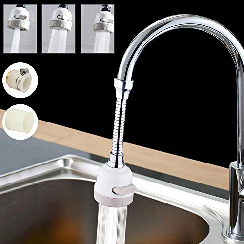 Kraanbeluchter 360° draaibaar Splash-Proof Kraanslang verstuiver mondstuk, 3 verstelbare versnelling, waterbesparende kraan mondstuk voor keuken, bad en douche, Wit