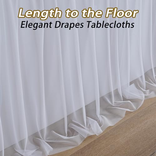 leegleri 2 pk 8ft White Tulle Table Cloths for Rectangle Tables, 2-in-1 8 Foot Table Covers with Tulle Skirt,Wrinkle Free Stretchy Ruffle Tulle Table Cloths Fitted for Wedding Party Banquet Vendor by leegleri - Used condition - Image 5