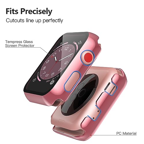 Image of Misxi 2 Pack Hard PC Case with Tempered Glass Screen Protector Compatible with Apple Watch Series 2 Series 3 42mm, Anti-Drop Scratch Resistant Lightweight Cover for iWatch, 1 Rose Pink + 1 Transparent