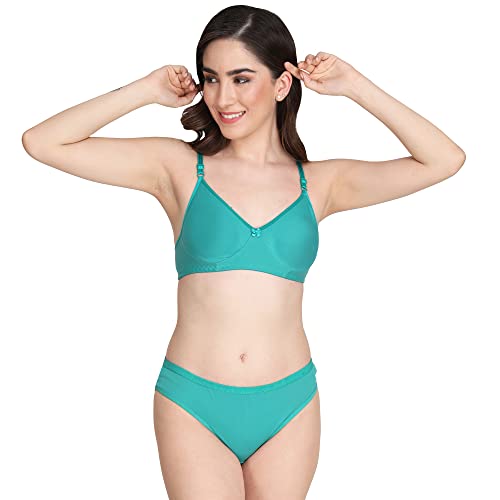 Image of Non Padded Bra Panty Set - Made of Pure Cotton Full Coverage Non Wired Seamless Pushup Soft Cup for T-Shirt Saree Dress Sports Garment for Daily Use Everyday