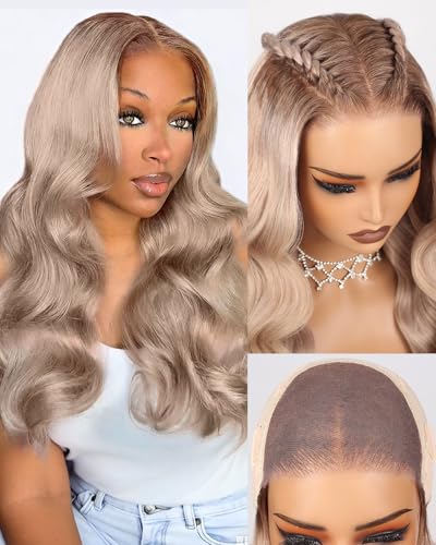 Arabella 20/Ash Blonde Ombre Lace Front Wigs Human Hair 5x6 Ready to Go Glueless Wigs Human Hair 210% Density Loose Body Wave Wig Pre Cut Lace Pre Plucked Bleached Knots (20inch, 5X6 Loose Body Wave)