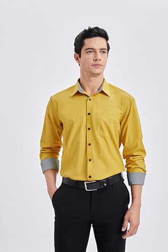 Image of HISDERN Mens Dress Shirts Long Sleeve Button Down Casual Shirts for Men Inner Contrast Formal Business Tuxedo Wedding Shirt