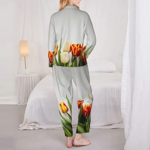 Ensemble pyjama haut de gamme imprimé tulipes finitions soignées