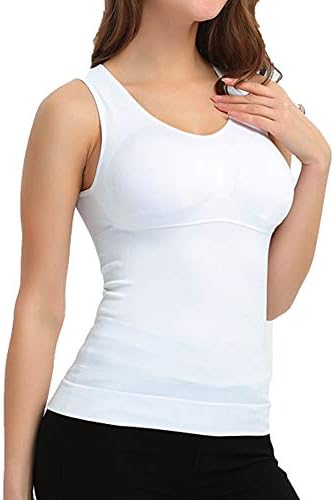 Women's Shapewear Tank Top Cami Shaper with Built in Removable Bra Pads Body Shaper Camisole (White, X-Large)