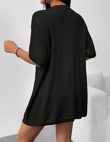 Image of Zeagoo Lightweight Summer Cardigan for Women Short Sleeve V Neck Crochet Kimonos Loose Open Front Hollow Out Cover Ups