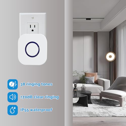 Caregiver Pager Wireless Emergency Button with SOS Alert for Seniors at Home - 38 Melodies 1000+ Feet Range for Elderly Patient Disabled Home Care Life Alert - 1 Plugin Receiver + 1 Transmitter White - Image 4
