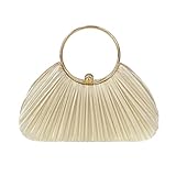 SANOVIO Pleated Evening Clutch Purse, Convertible Crossbody Bag with Crystal Ring Clasp, Glitter Metallic with Chain Strap