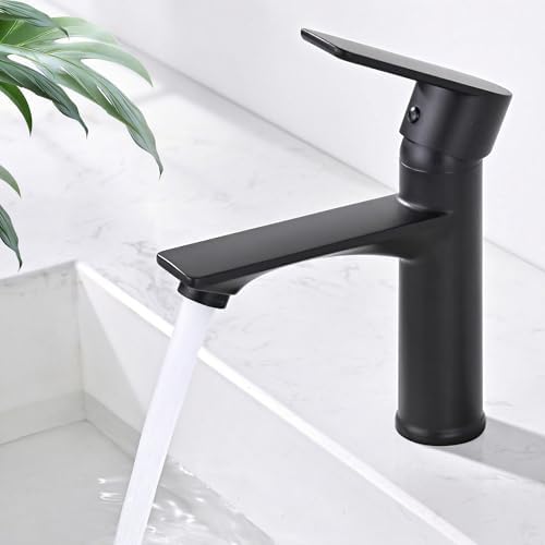 HOMELODY Wasserhahn Bad Schwarz - Bleifreie Sicherheit Armatur Waschbecken | Auslaufhöhe 103 mm, Mischbatterie Waschbecken für Badezimmer, Energiesparend Einhebel Schwarzer Wasserh