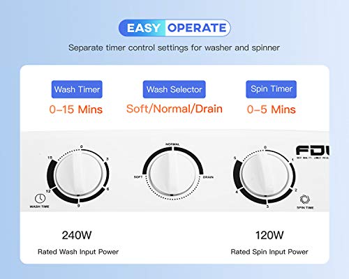Portable Washing Machine 17 Lbs Mini Compact Twin Tub Washing Machine,Wash (10Lbs) And Spin Combo(7Lbs), Laundry Cloths Washer Timer Control For Home,Apartments, Dorm Rooms,Rv's (White & Grey) #TOP2