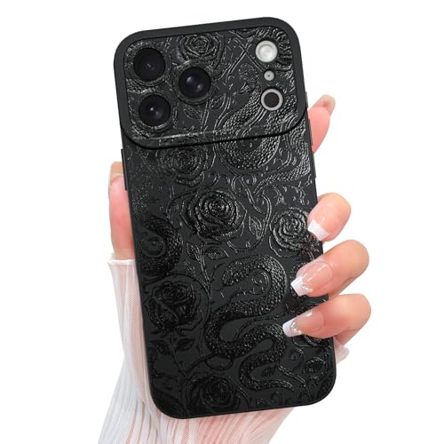 KANGHAR Designed for iPhone 17 Pro Max Case, Black Goth Snake & Rose