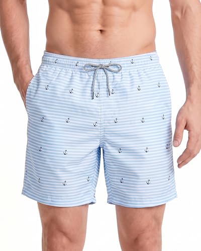 maamgic Ropa de Baño para Hombres Bañador para Vacaciones Short de Playa Natación Secado Rápido Piscina Ancla,Azul Blanco Ancla,M