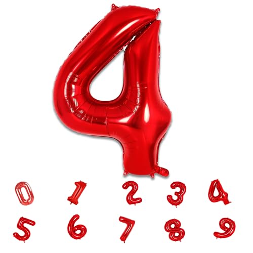 Image of Red Foil Number Balloons 0-9 | 32 Inch Helium Supported Birthday Decoration Balloons for Kids, Anniversary, Party, Baby Shower ? Reusable