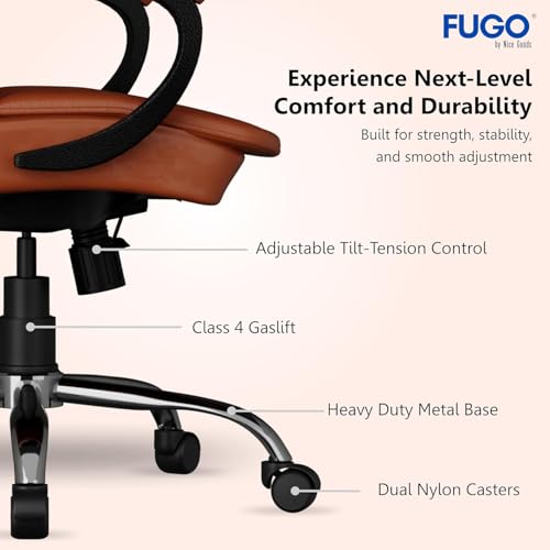 Image of FUGO Nice Goods Ergonomic Executive Office Chair, Home Desk Office Chair, Revolving Chair with Tilting Mechanism and Metal Base (Tan)
