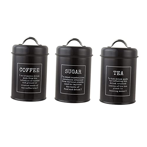 Yajuyi Juego de 3 Recipientes para Almacenar Azúcar de 10,5 X 18 Cm, Negro
