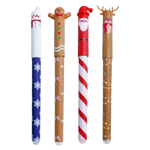 Ourdort 4PCS Weihnachtsstifte, Radierbare Stifte Weihnachten, mit wärmeempfindlicher Tinte, Blaue Radierbarer Kugelschre...