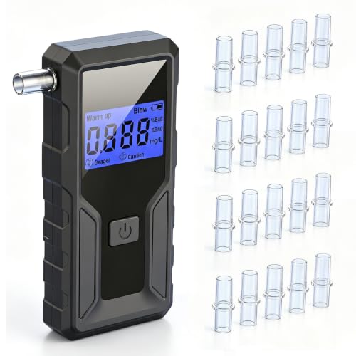 TONOS Tragbarer Alkoholtester Atemalkoholmessgerät, Digitaler Alkoholtester mit LCD-Anzeige, Hochsensibler Halbleitersensor, Schnelle Messung, für Zuhause, Auto & Reisen (20 Mundstücke)