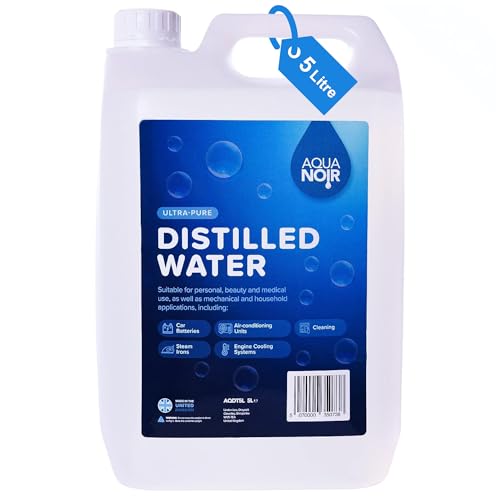 AQUANOIR Distilled Water 5L | Ideal Distilled Water for Steam Irons, CPAP Machine, Car Batteries and Plants | Made in UK