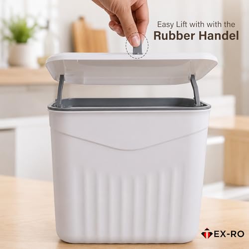 Image of TEX-RO Hanging Dustbin for Kitchen with Lid, 9L Wall Mounted Dustbin for Home with 2-Way Lid Opening, No-Drill Cabinet Door Hanging Trash Can, Plastic Waste Bin for Bathroom Bedroom Office (White)