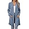 Uwdiohq Pulls Longs pour Femmes d'automne Légers, Col en V, Pull Ouvert sur Le Devant, Boutonné, Kaki, Petit (Blue, XXL) Cardigan Femme Hiver Gilet Cachemire Ete Long Grande Taille Bouton Bleu