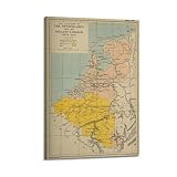 OKNGB Póster decorativo de los Países Bajos, Bélgica, fronteras europeas, lienzo para pared e impresión artística moderna, decoración de dormitorio familiar, pósteres de 50 x 75 cm
