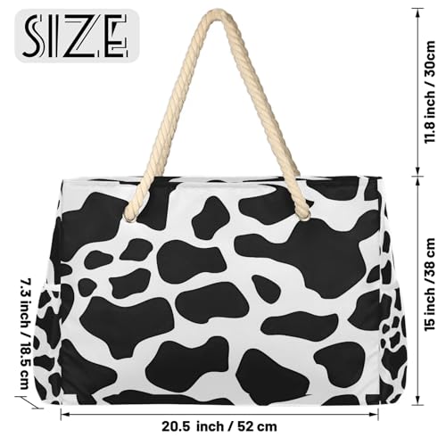Cow Print Skin Large Beach Bags for Women with Zipper Beach Tote Bag Waterproof Sandproof Gym Swim Pool Grocery Travel Bag2