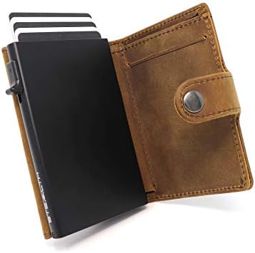 Stealth Wallet - Smart Minimalist Card Holders - RFID/NFC Blocking Pop Up Wallets with Gift Box - Credit Cards Holder & Contactless Protection (Silver with Black Leather and Zip Pocket)