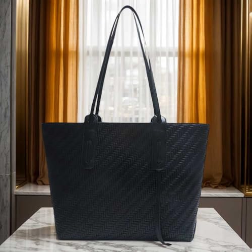 Women's Woven Tote Bag - PU Leather Handbag And Shoulder Bag, Retro Solid Color Design, Medium And Large Capacity Suitable Fo2