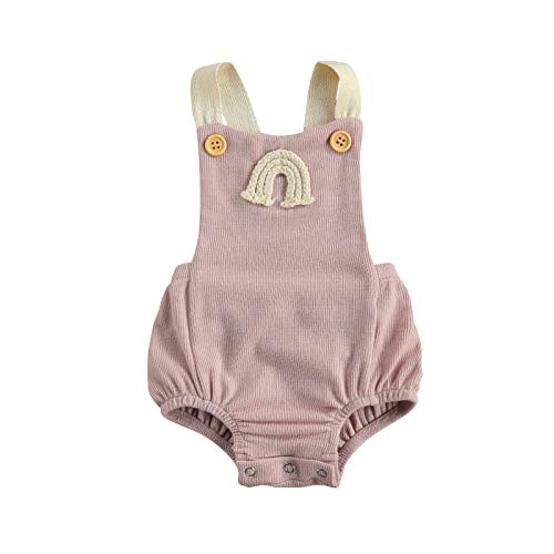 Newborn Baby Girls Boys Rainbow Embroidery Romper Bodysuit Sleeveless Backless Jumpsuit One Piece Summer Outfits (Flesh Pink, 0-3M)
