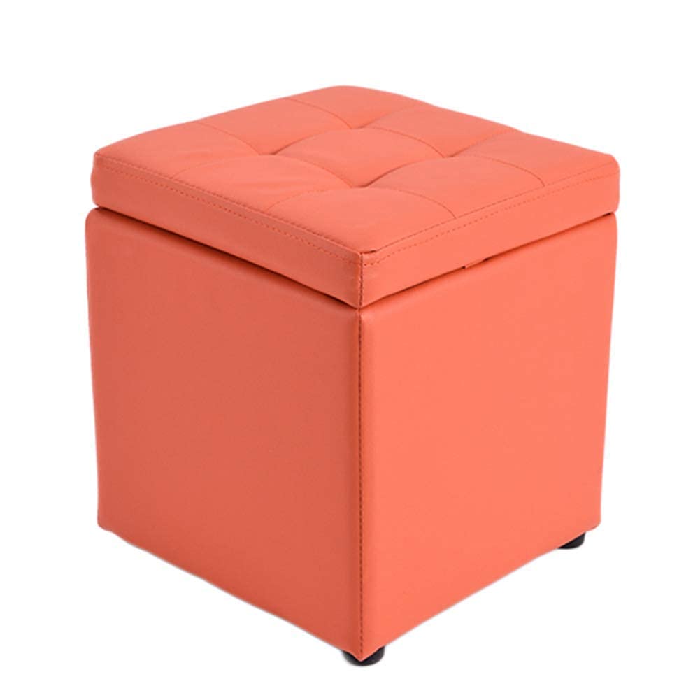 Pouf de rangement en cuir : gagnez de la place avec ce siège de salon orange
