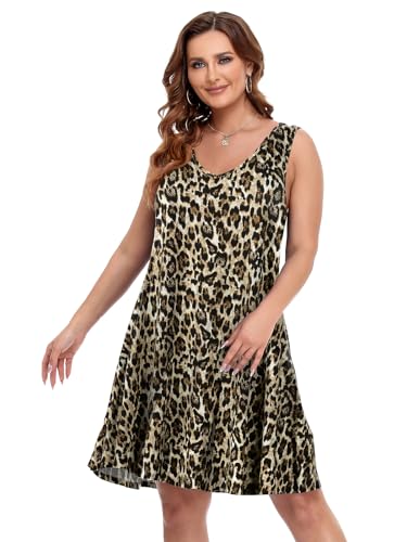 Image of BELAROI Women Casual Summer Beach Dresses Plus Size Sundress V Neck Pockets Swing Tank Dress Cover Ups
