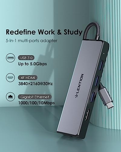 Lention Usb C Hub With Gigabit Ethernet Adapter, 4K Hdmi, 3 Usb 3.0 Dongle For 2023-2016 Macbook Pro 13/14/15/16, New Mac Air & Surface, Chromebook, More, Stable Driver Certified (Cb-C25, Space Gray) #TOP1