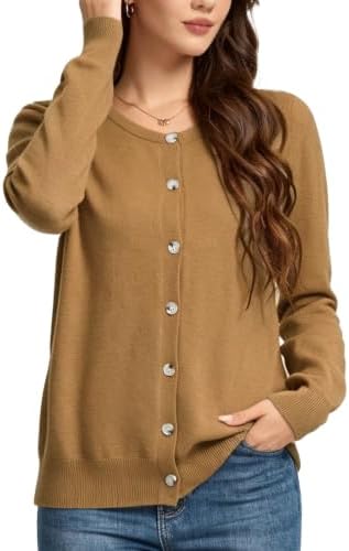 Escalier Women's Button Up Cardigan Long Sleeve Fall Fashion Sweater Camel | Soft and Smooth Stretchy, Anti-Pilling Cardigan, Classic Crewneck, Button Down Sweater, Casual and Work Outfit, Trendy 2026