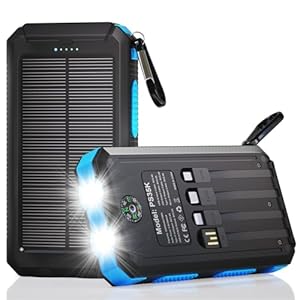 Solar Charger Power Bank 20,000mAh, Portable Charger, 4 Cables 3 Ports Fast Charging External Battery Pack with USB C for Cell Phones, Solar Panel Charger with Dual Flashlight for Camping