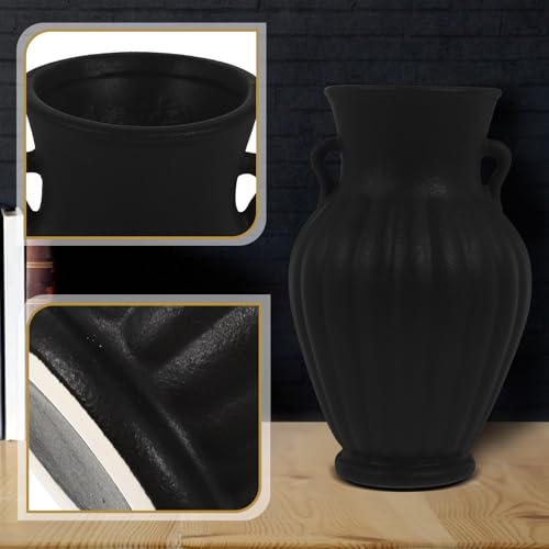 Vase en céramique noir à double oreilles pour salon