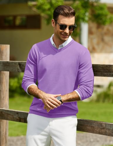 Image of COOFANDY Mens Casual V Neck Sweater Knit Slim Fit Long Sleeve Pullover Top