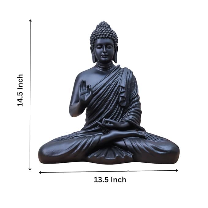 Image of Beautiful Sitting Buddha Idol Statue for Home & Garden Living Room | Healing Spirit Blessing Buddha Statue - 15 Inch Size (Dark Black)