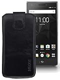 Suncase ECHT Ledertasche Leder Etui für BlackBerry Motion Tasche (mit Rückzugsfunktion) schwarz