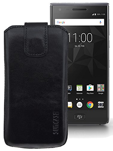 Suncase ECHT Ledertasche Leder Etui für BlackBerry Motion Tasche (mit Rückzugsfunktion) schwarz