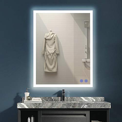 VENETIO Backlit LED Bathroom Mirror with Light and Anti Fog Design, 28x36 Inch Lighted Makeup Mirror, Large Wall Mounted Vanity Mirror for Housewarming Gift (Rectangle)