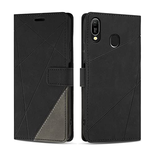 SONWO Hülle für Huawei Y6 2019 / Huawei Honor 8A, Premium PU Leder Handyhülle Flip Hülle Wallet Silikon Schutzhülle Klapphülle für Huawei Y6 2019 / Huawei Honor 8A, Schwarz